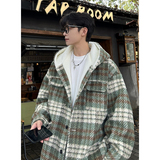 MH09`条纹ins加厚中长款羊羔毛呢料外套连帽棉衣棉服男P118，男装棉衣，电商A066