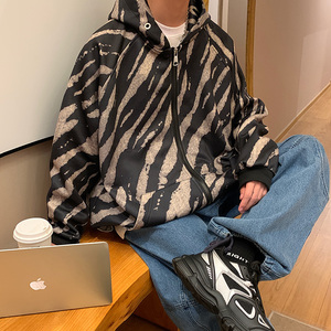 WS05宽松中性风大码港风ins卫衣外套男P6888咖啡色图片