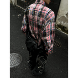 CR010`暗黑风重工艺加厚格子潮牌高街ins衬衫男女P38，男装衬衫，电商A066