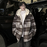 MH17`条纹ins加厚中长款羊羔毛呢料外套连帽棉衣棉服男P118，男装棉衣，电商A066