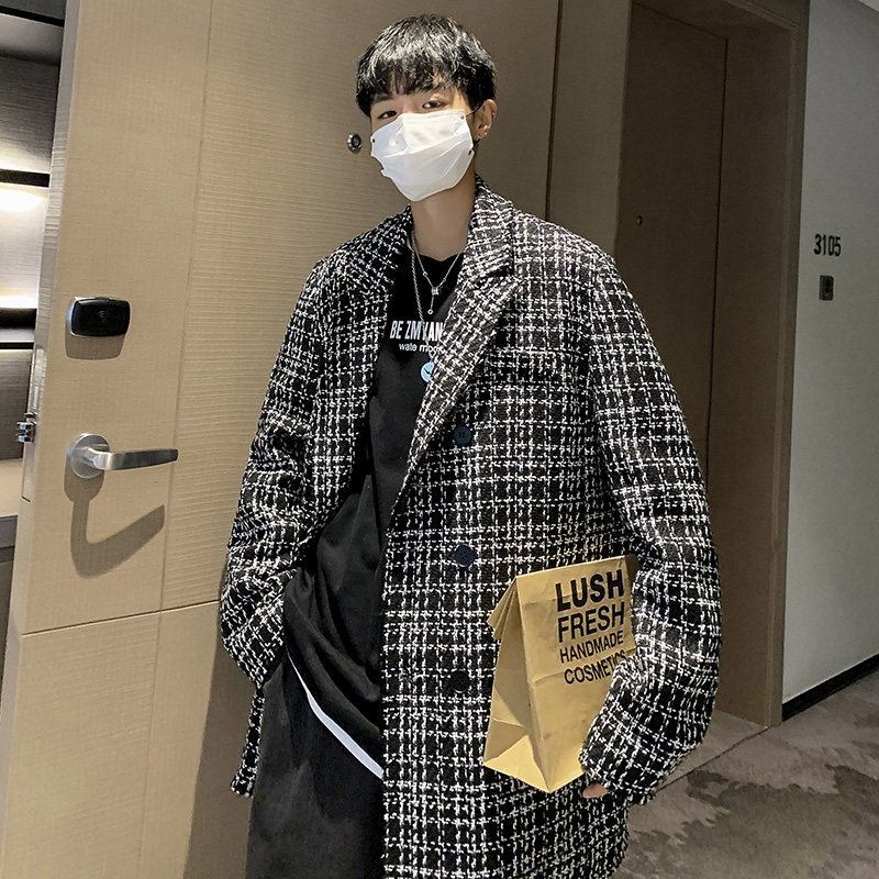 FT05情侣港风宽松大码小香风ins格子西装外套男P105,男装风衣,电商A066