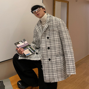 FT05`港风宽松小香风街潮ins格子西装风衣夹克外套男P105图片