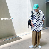 DX1516’中性风宽松情侣大码爱心满印衬衫男女P4058白色1，男装衬衫，电商A066