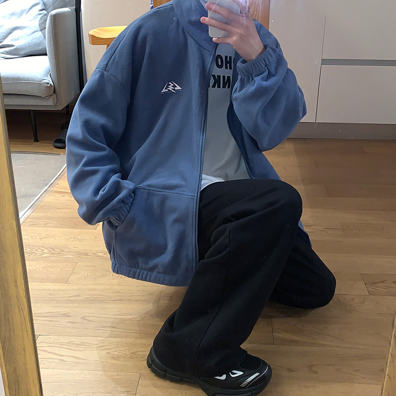 WS03ins宽松大码港风情侣开衫卫衣外套男P5878蓝色,女装短外套,电商A066