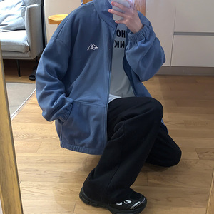 WS03ins宽松大码港风情侣开衫卫衣外套男P5878蓝色图片