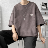 DX1533`重磅280克抖音-麂皮绒宽松情侣短袖T恤男P3548灰，男装T恤，电商A066