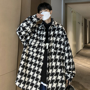 CT09港风情侣宽松大千鸟格呢料衬衫夹克外套男P68图片