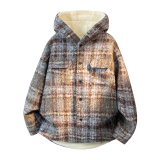 MH12`条纹ins加厚中长款羊羔毛呢料外套连帽棉衣棉服男P118，男装棉衣，电商A066