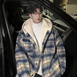 MH16`条纹ins加厚中长款羊羔毛呢料外套连帽棉衣棉服男P118，男装棉衣，电商A066