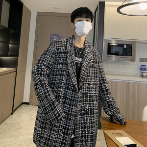 FT05情侣港风宽松大码小香风ins格子西装外套男P105,大码遮胯女装穿搭夏装图片