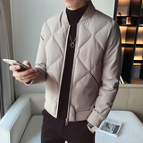 2308`休闲外套立领合身羽绒棉衣棉服男P115灰绿，男装棉衣，电商A066