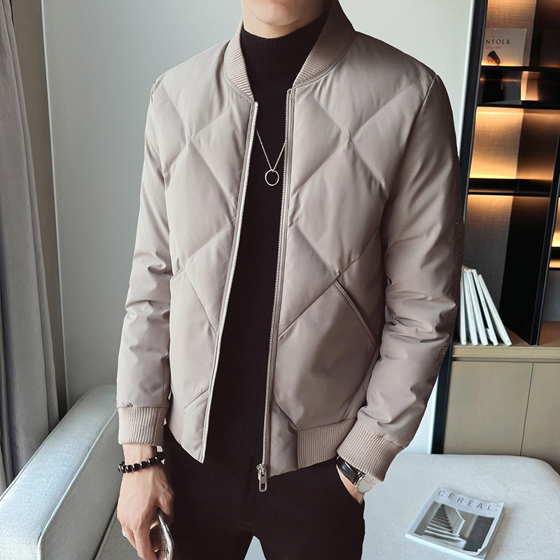 2308`休闲外套立领合身羽绒棉衣棉服男P115灰绿,男装棉衣,电商A066