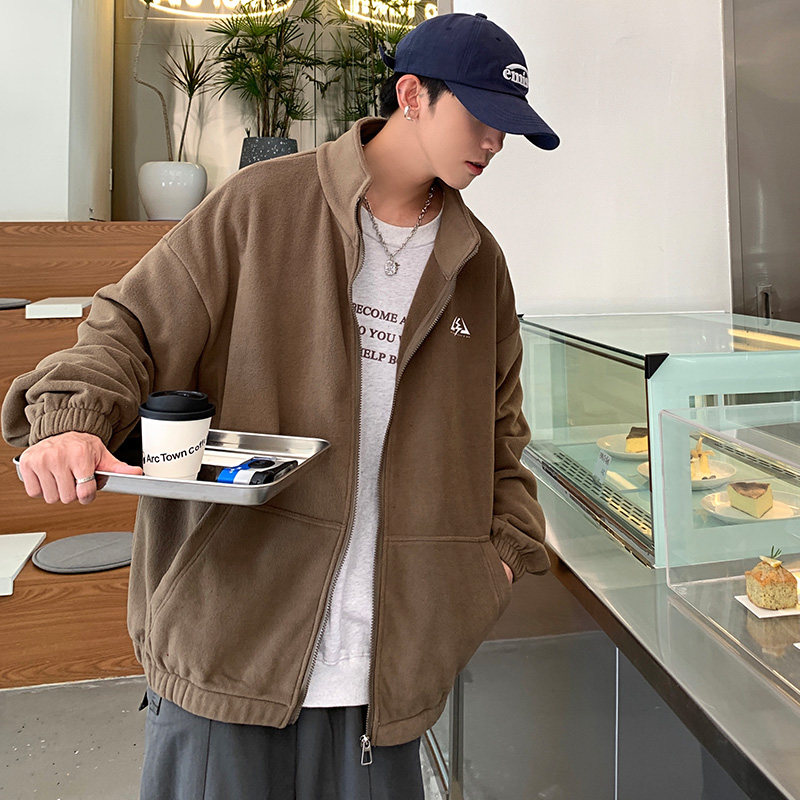 WS03ins宽松大码港风情侣开衫卫衣外套男P5878咖啡色,女装短外套,电商A066