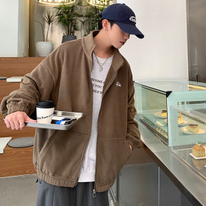 WS03ins宽松大码港风情侣开衫卫衣外套男P5878咖啡色图片