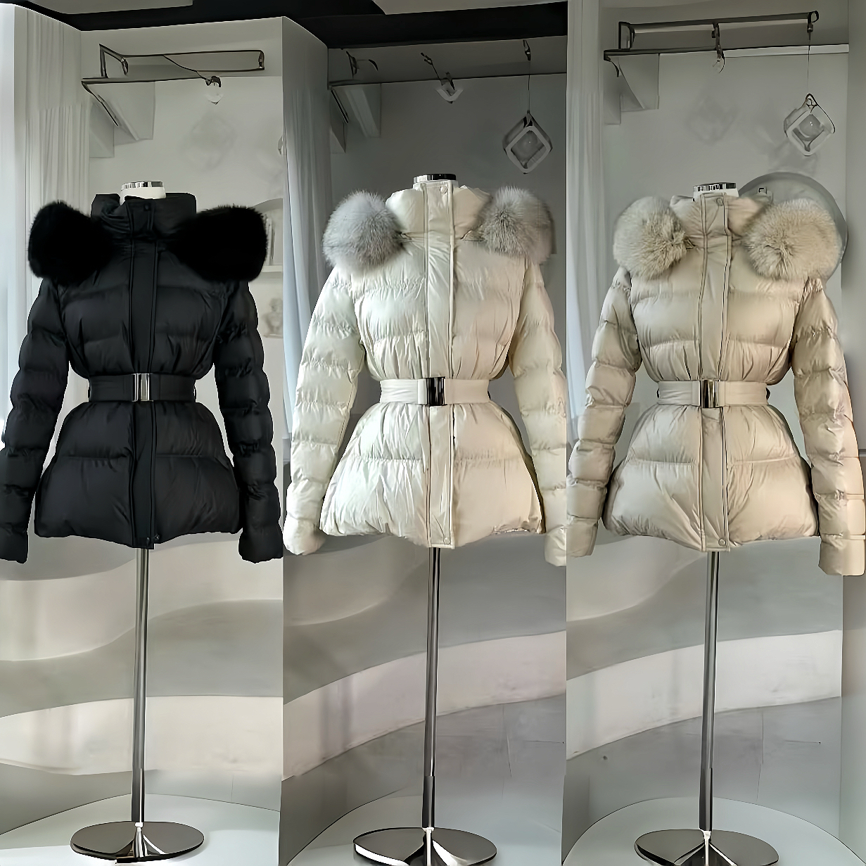 现货doublej韩国东大门狐狸毛领收腰短款羽绒服加厚白鸭绒外套