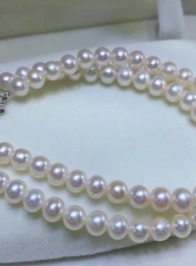 纯银蝴蝶扣双排手链5.5-6mm无核天然淡水珍珠近圆强光几乎无瑕