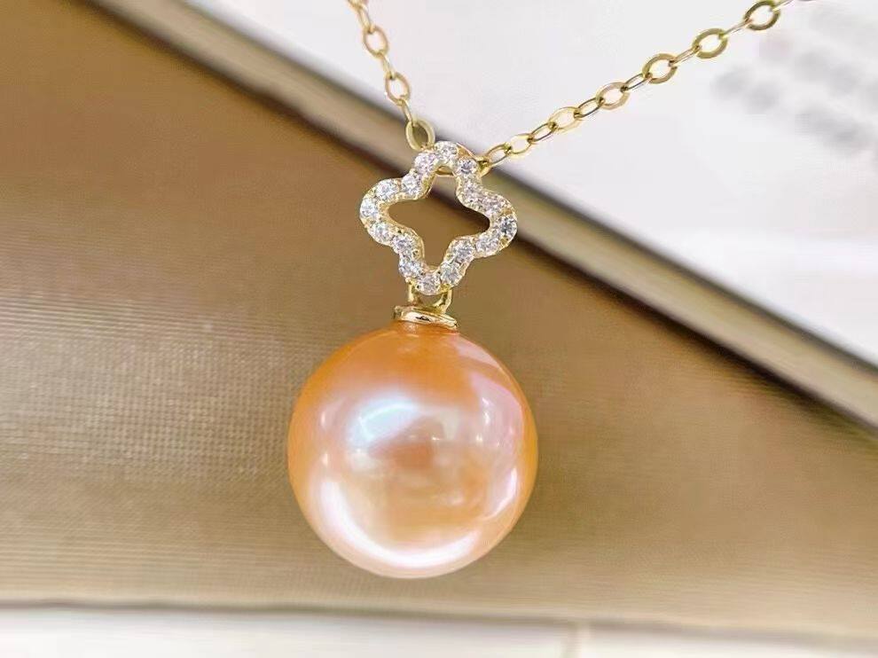 天然淡水珍珠中国红系列9-10mm正圆无暇