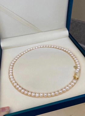 高品质天然淡水珍珠项链7-8mm土豆圆形大牌同款星星拉丝扣礼盒装
