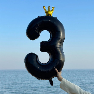 饰布置 40寸大号黑色皇冠铝膜数字气球儿童生日周岁派对拍照场景装