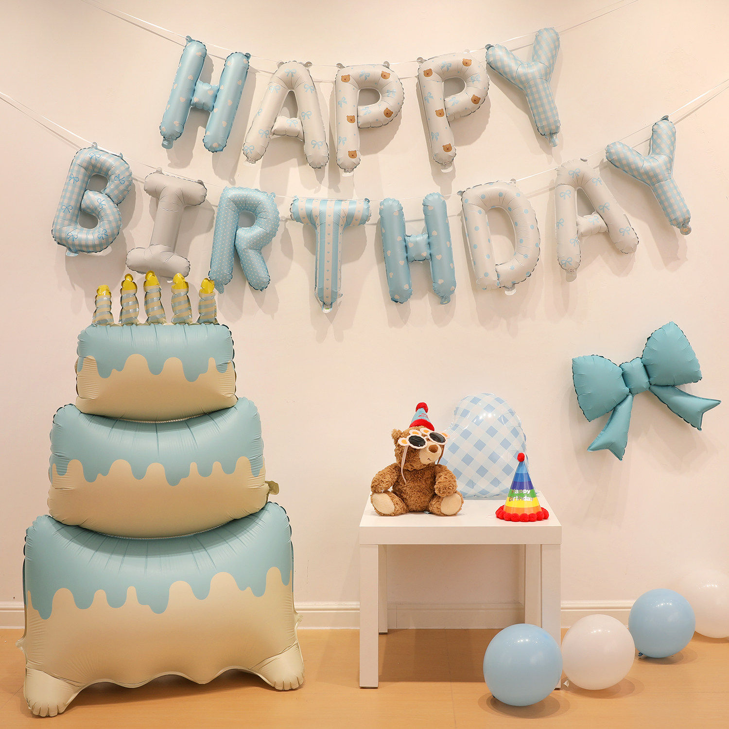 超大号三层蓝色蛋糕气球男女孩生日派对布置场景装饰氛围拍照道具