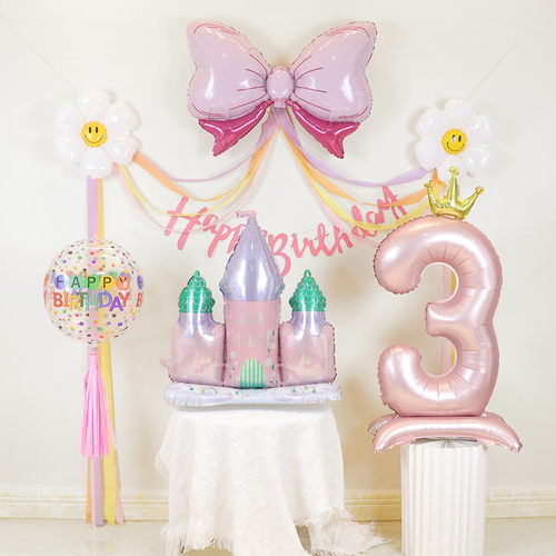 女孩周岁生日布置气球场景装饰品