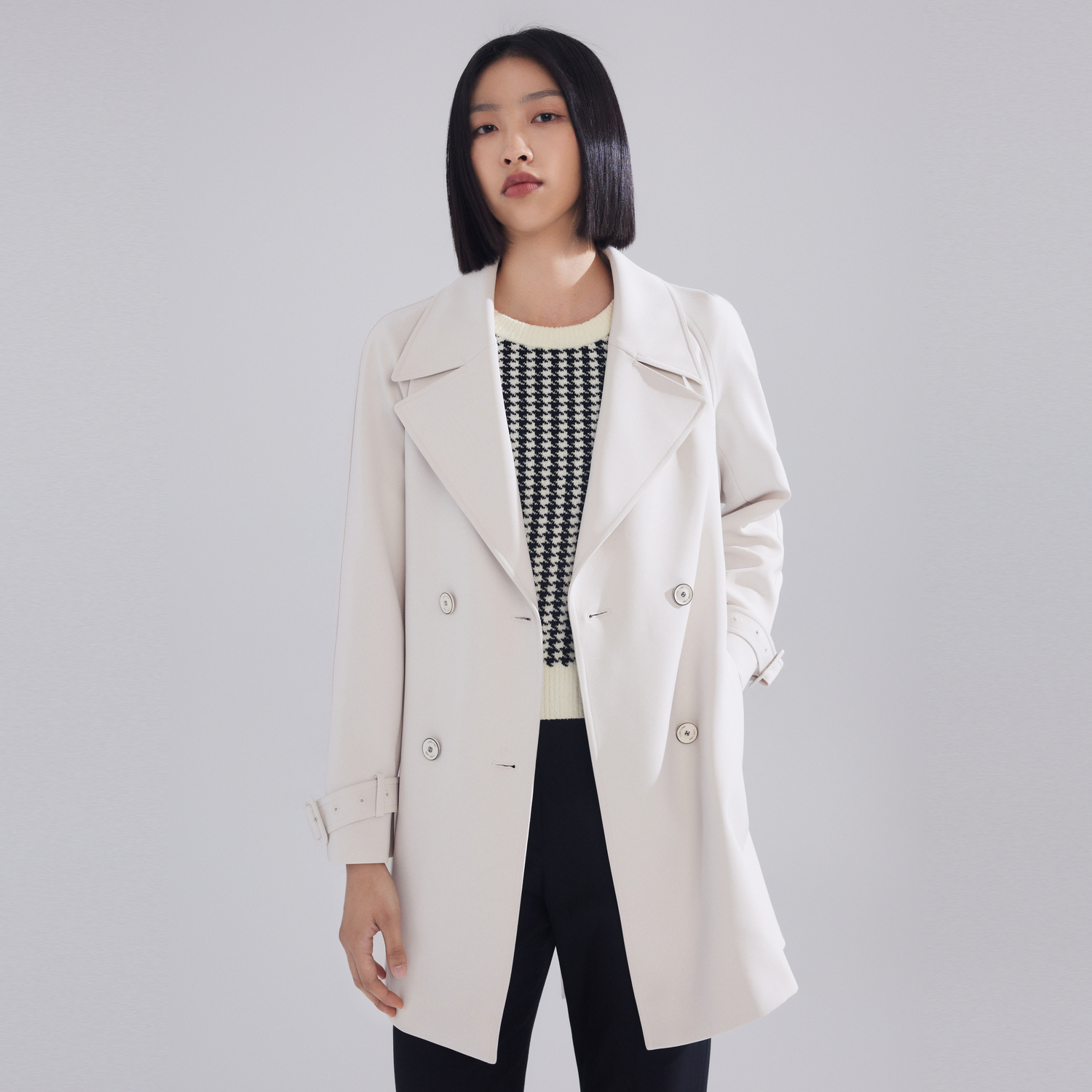 莱茵商场同款米白色中长款风衣