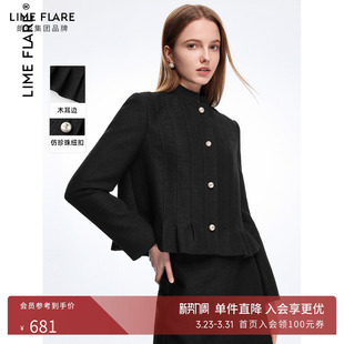 女 气质半身套装 莱茵福莱尔2025春秋新款 荷叶摆拼接设计短外套时尚