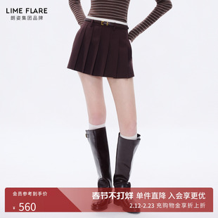 朗姿莱茵福莱尔法式时尚格蕾系短裤羊毛高腰A字短裙百褶裙裤26春