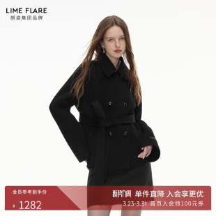 朗姿莱茵福莱尔100%绵羊毛短款 外套女气质通勤复古优雅毛呢上衣冬