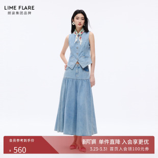 上衣26夏新 马夹牛仔马甲女无袖 朗姿莱茵福莱尔法式 复古水洗蓝薄款