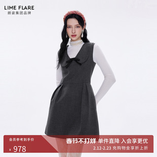 朗姿莱茵福莱尔千金风法式气质V领蝴蝶结无袖收腰连衣裙26春新款