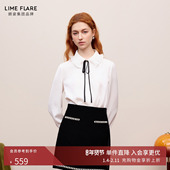 祝绪丹同款 朗姿 莱茵福莱尔蝴蝶结白衬衫 女法式 通勤小资上衣