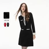 莱茵福莱尔珠饰撞色连衣裙精致法式 宣璐同款 优雅华夫格针织裙