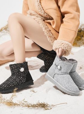 阿比让2024年新款时尚加厚小香风拼接牛皮舒适保暖雪地靴XDX2023