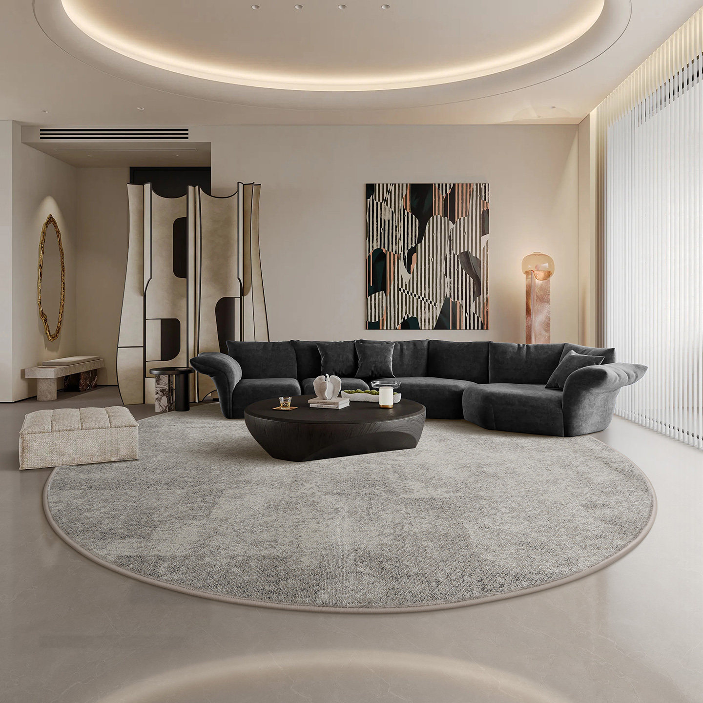 圆形地毯客厅现代简约风轻奢高级感意式极简北欧侘寂家用沙发地垫