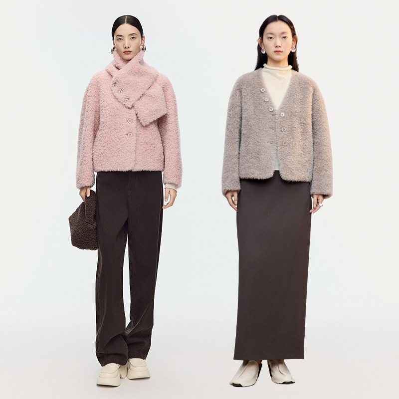 【商场同款】AUM噢姆2025年冬季新款机织羊毛短款箱型围巾外套女,女装/女士精品,短外套,淘宝优惠券,粉丝福利购,淘宝优惠卷