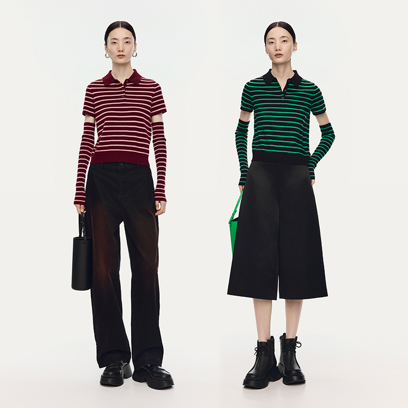 【商场同款】AUM噢姆2025年冬季新款美利奴羊毛短款翻领针织上衣