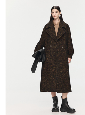 【天猫臻选】AUM噢姆2025年冬季新款优雅翻领花苞袖宽松长款大衣