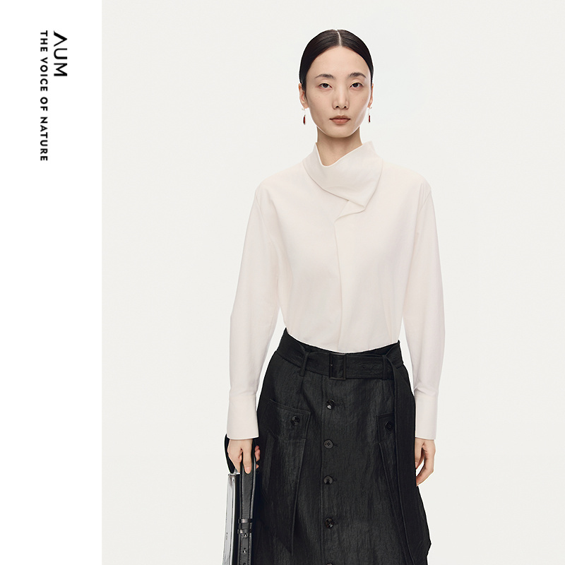【大秀同款】AUM噢姆2025年冬季新款立领设计感宽松衬衫白色上衣