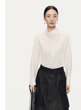 【大秀同款】AUM噢姆2025年冬季新款立领设计感宽松衬衫白色上衣