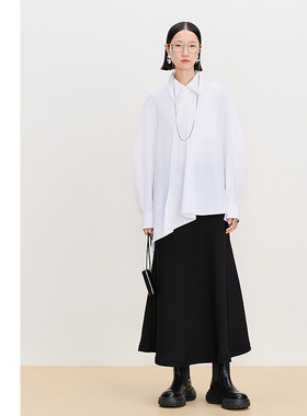 【商场同款】AUM噢姆春季垂感飘逸流线剪裁鱼尾优雅黑色半身裙女