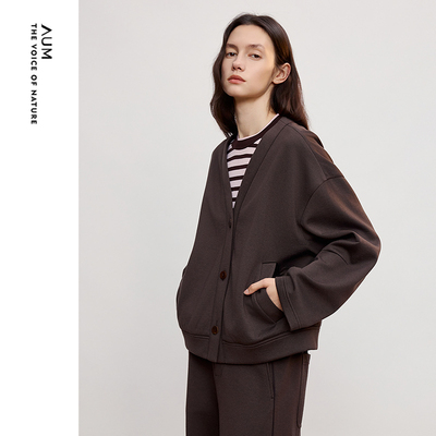 【商场同款】AUM噢姆2026年春季新款针织空气层宽松落肩短款外套