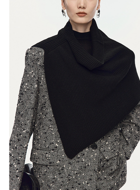 【灵感搭配】AUM噢姆2025年冬季新款精纺羊毛针织高领黑色披肩女