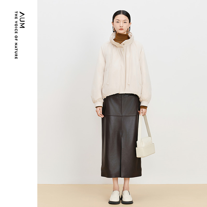 【商场同款】AUM噢姆冬季休闲气质高领宽松短款花苞鹅绒羽绒服女
