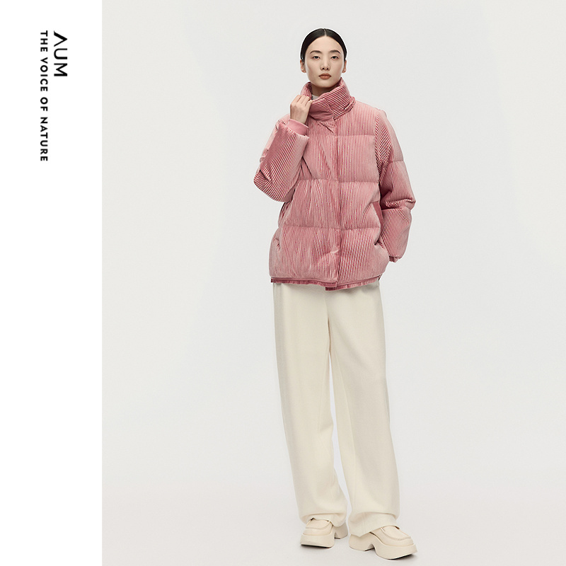 【一衣多穿】AUM噢姆2025年冬季新款灯芯绒连帽中长款鹅绒羽绒服