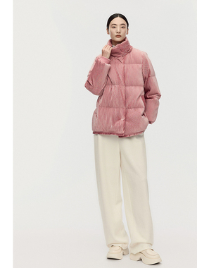 【一衣多穿】AUM噢姆2025年冬季新款灯芯绒连帽中长款鹅绒羽绒服