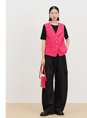 【天猫臻选】AUM噢姆春季工装风立裁弯刀阔腿裤休闲裤黑色长裤女