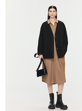 【天猫臻选】AUM噢姆2025年冬季新款圈纱粗花呢宽松文艺黑色外套