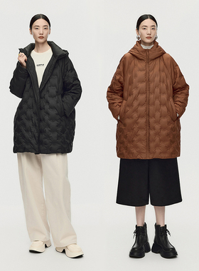 【轻量羽绒】AUM噢姆2025年冬季新款休闲立领连帽中长款羽绒服女