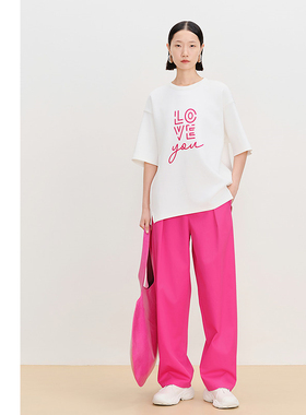 【商场同款】AUM噢姆春季五分袖双色植绒印花圆领休闲T恤上衣女款